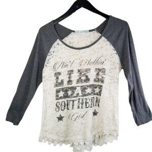 4/$25 Maurices Southern Girl Raglan Lace Shirt